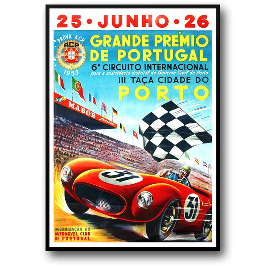 Vintage Car Racing Poster | Grand Prix Portugal | Retro Auto Art | Wall Decor