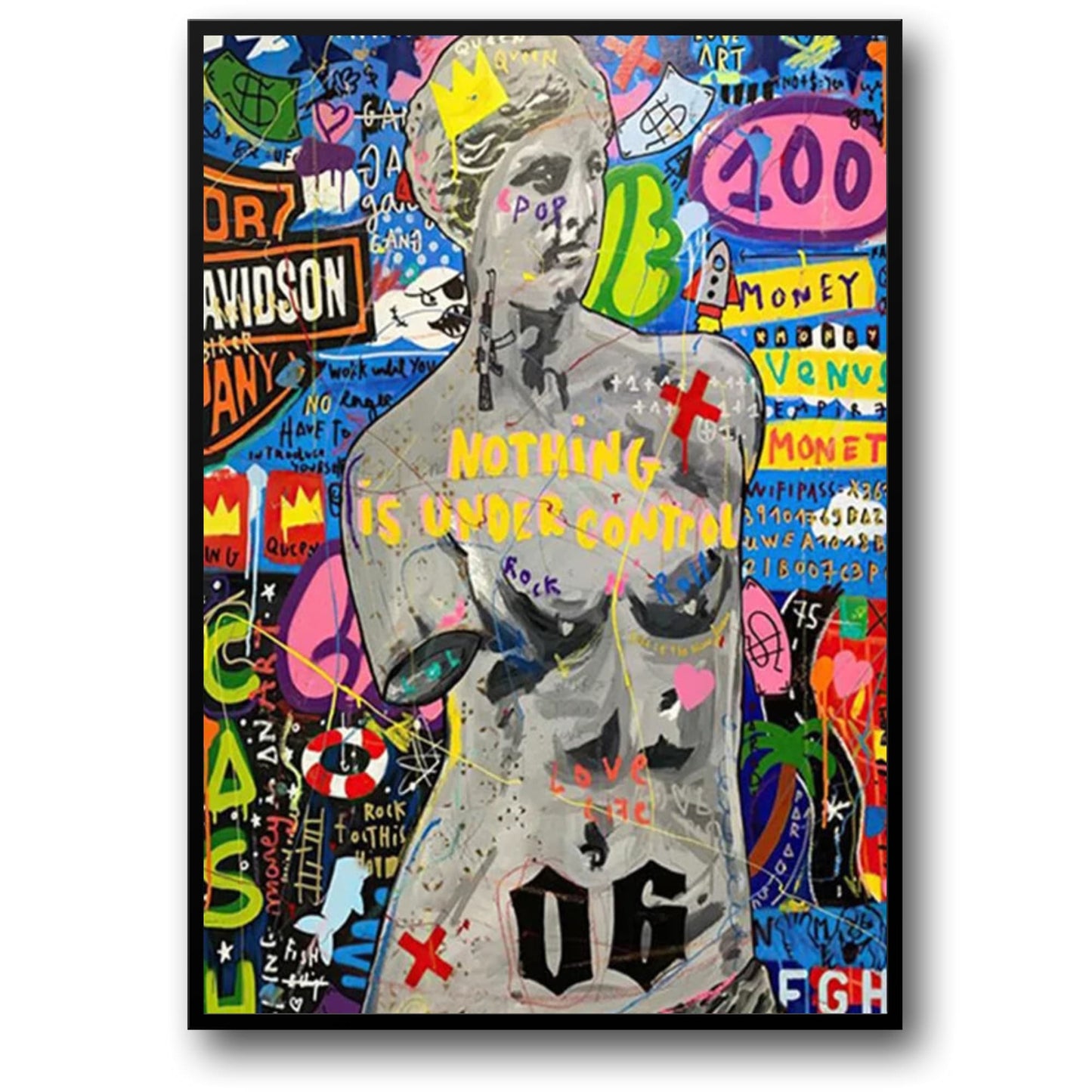 Abstraktes Graffiti-Poster | Porträt der Königin von England | Leinwand-Kunstdrucke zur Wanddekoration im Wohnzimmer