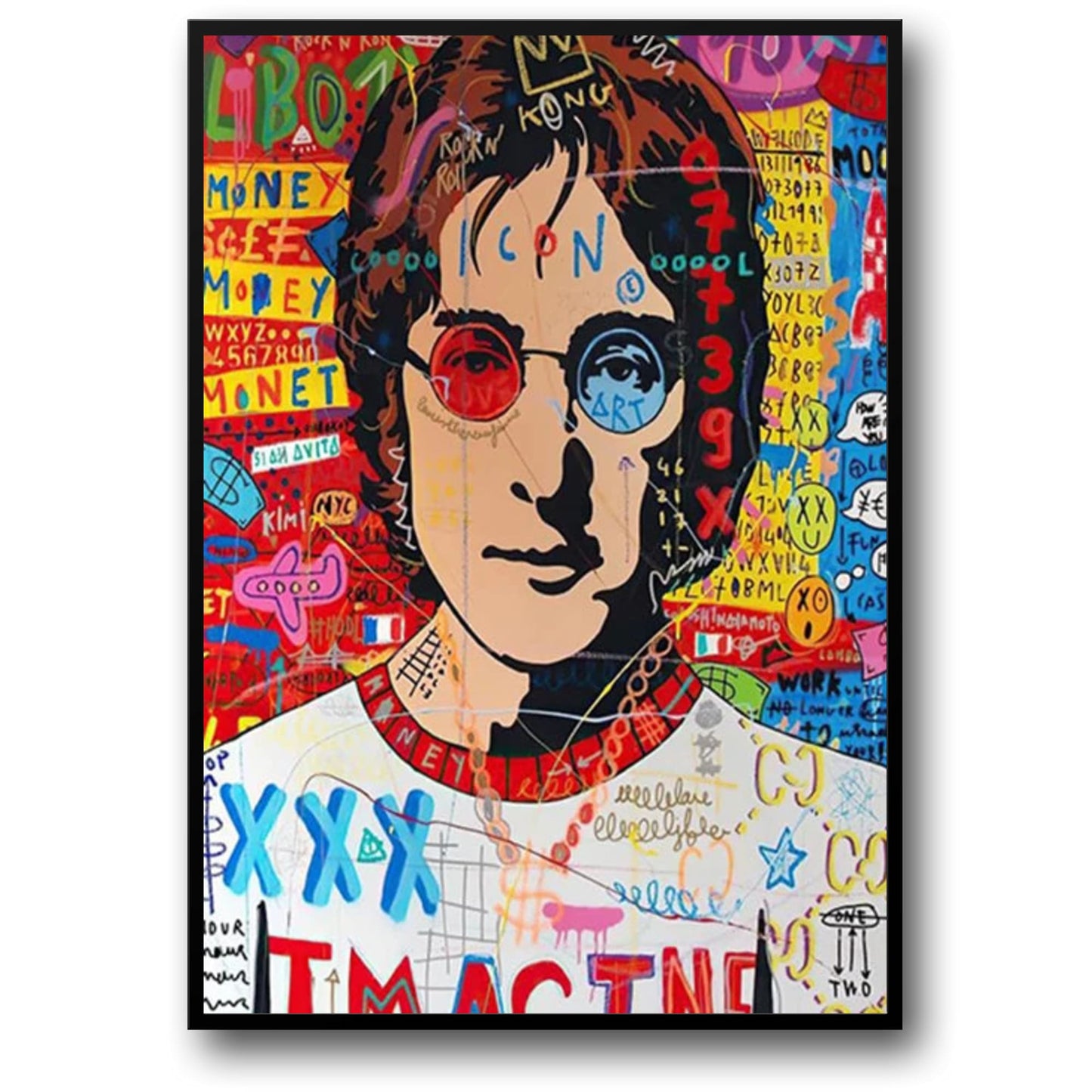 Abstraktes Street Pop Graffiti Poster | Jon Lenon Portrait | Wandkunst für Wohnzimmerdekoration