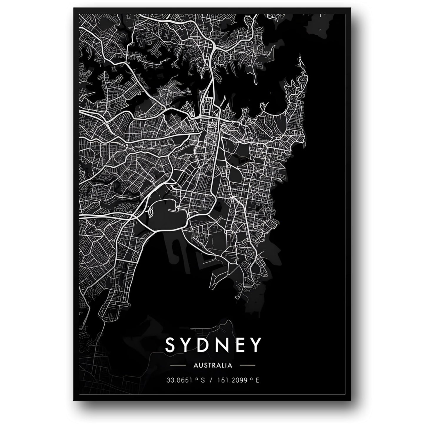 Sydney Kaart | Zwart & Wit