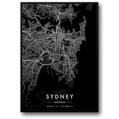 Sydney Kaart | Zwart & Wit