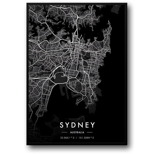 Sydney Kaart | Zwart & Wit