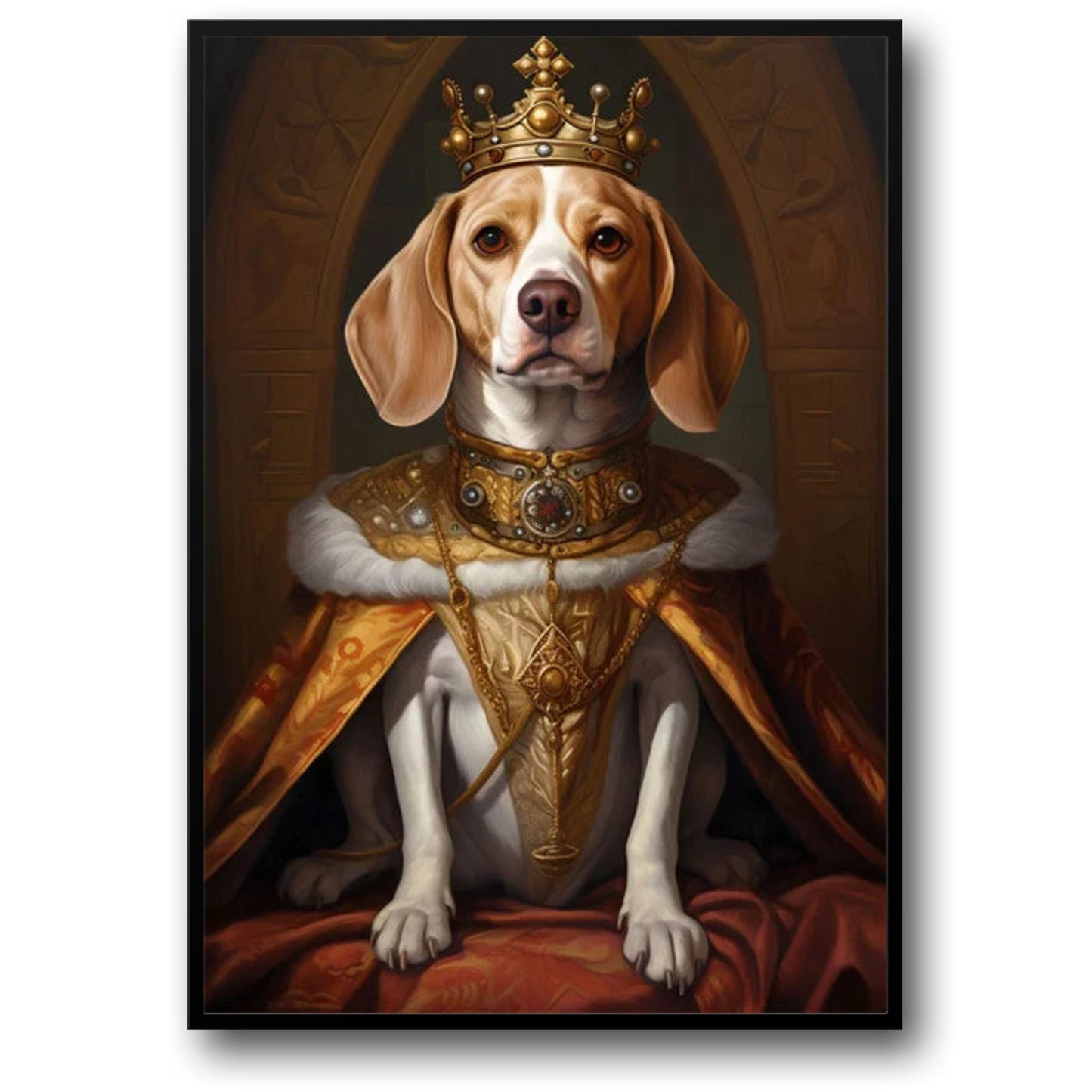 Beagle Throne of Gold | Royal Pet Decor | Animal Art Print | Majestic Canine Poster | Luxury Home Decor