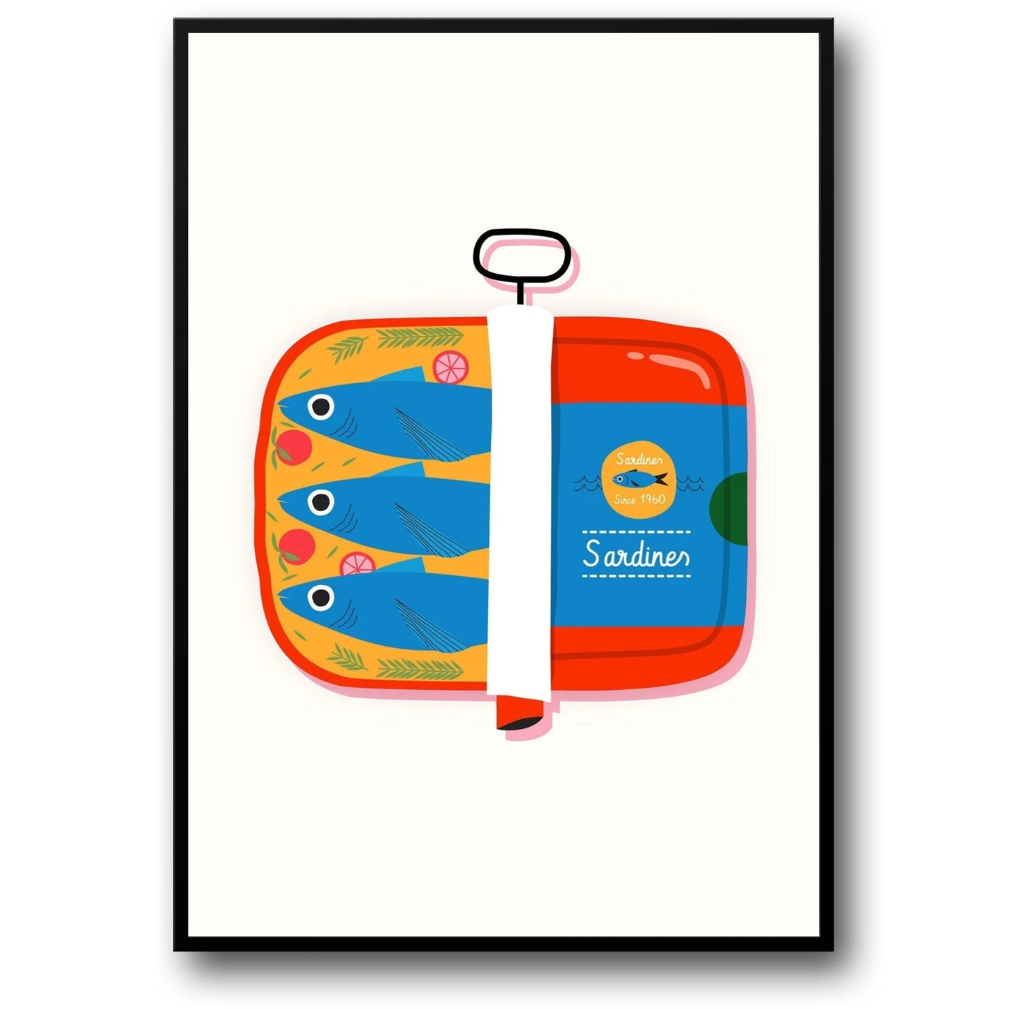 Sardinen-Poster | Kulinarische Illustration aus dem Jahr 1960 | Wandkunst für die Heimdekoration | Küchendruck