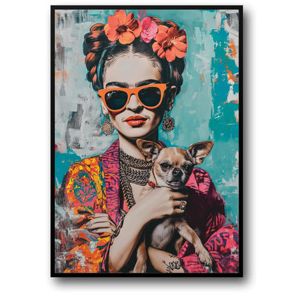 Frida-Kahlo-Stil | Chihuahua-Porträt | Farbenfrohe Kunst