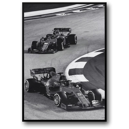 Poster | Schwarz-weißer Vintage-Rennwagen | F1 Monaco Sportklassiker | Leinwand-Wandkunst | Wohndekoration
