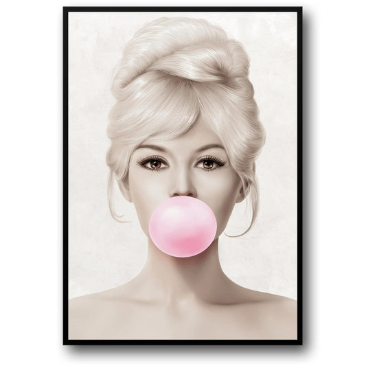 Brigitte Bardot Retro-Pop-Art | Kaugummirosa