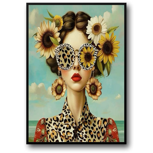 Zonnebloem Meisje | Luipaardprint & Rustieke Bloem
