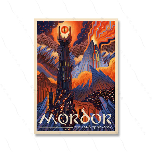 Mordor, The Land of Shadow: Fiery Spires and Dark Fortresses Poster – Essential for Lovers of Dark Fantasy and Epic Quests