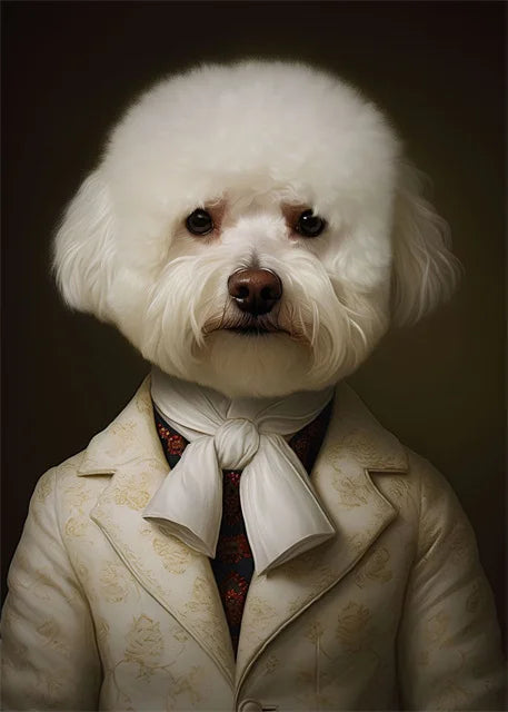 Gentleman's Evening | Bichon Frise - Dressed in a vintage suit, embodying timeless elegance.