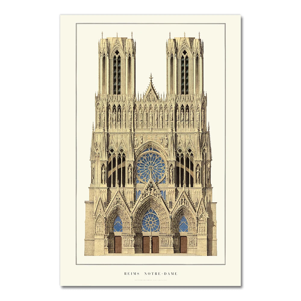 Reims Cathedral | Reims | France | Majestic Gothic Architecture | French Religious Architecture | Historical Building Posters