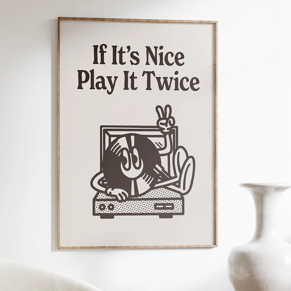 Retro Espresso Record Player | Cartoon Canvas Art