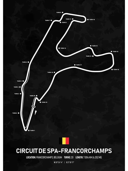 Circuit de Spa-Francorchamps Formula 1 Poster | Belgium | Francorchamps | Legendary Belgian Grand Prix Track | Iconic Formula 1 Circuit Posters