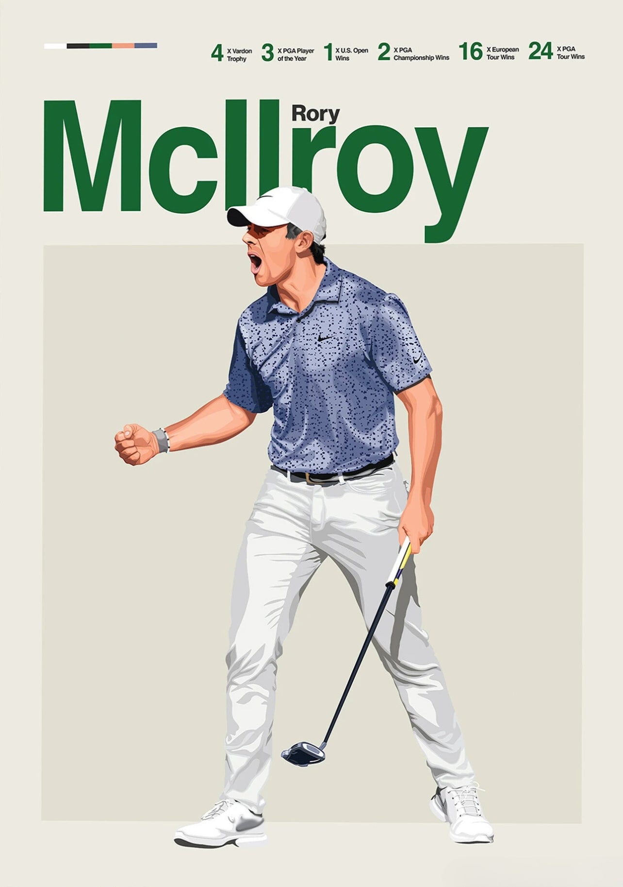 Rory McIlroy | Hommage aux légendes du golf | Œuvres d'art dynamiques célébrant les joueurs emblématiques, leur talent, leur passion et leur héritage sur le green