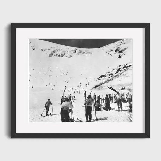 Busy Ski Slope Scene | Lively Mountain Trails: Active Ski Resort Life | Historical Ski Resort Posters