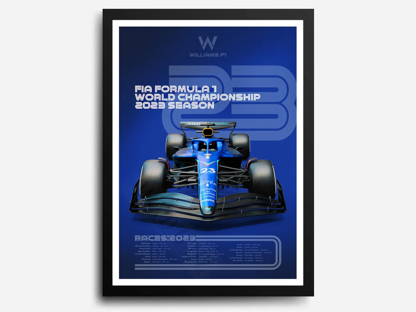 Williams | Alex Albon | Logan Sargeant | Vibrant 2023 F1 Racing Team Poster