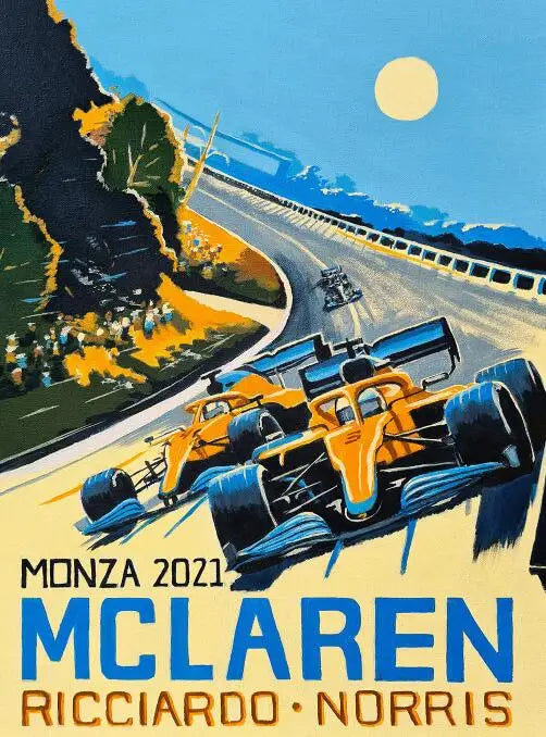 McLaren F1 Poster | Ricciardo & Norris | Sieg in Monza 2021 | Ikonische Formel 1 Momente