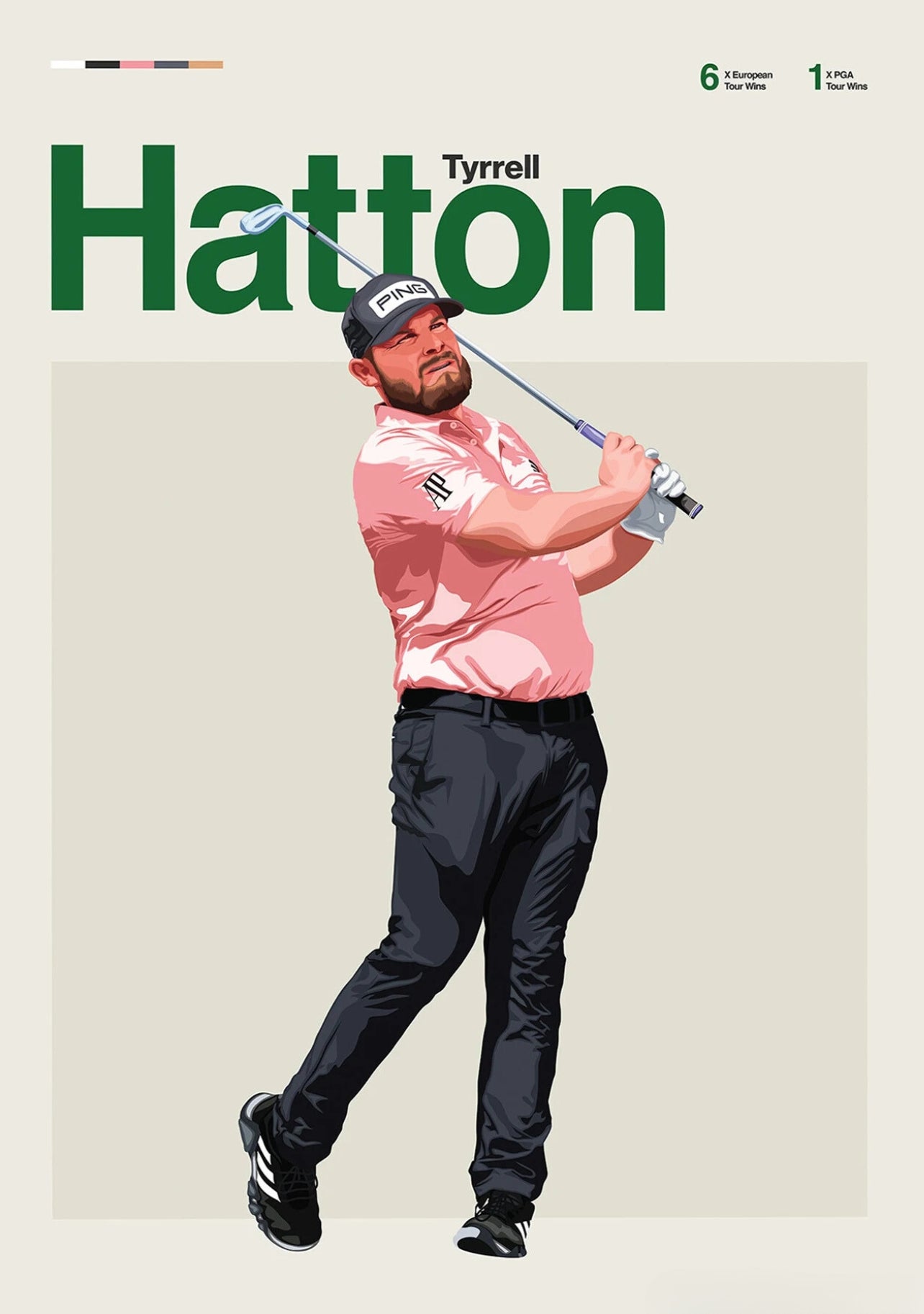 Tyrrel Hatton | Hommage aux légendes du golf | Œuvres d'art dynamiques célébrant les joueurs emblématiques, leur talent, leur passion et leur héritage sur le green