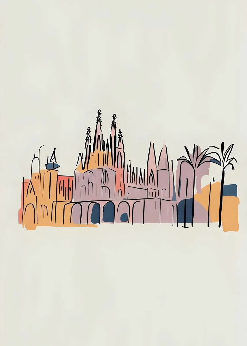 Alhambra Palace Silhouette Poster | Minimalist Spanish Landmark Art | Historical Building Illustration | Ideal for Modern Decor