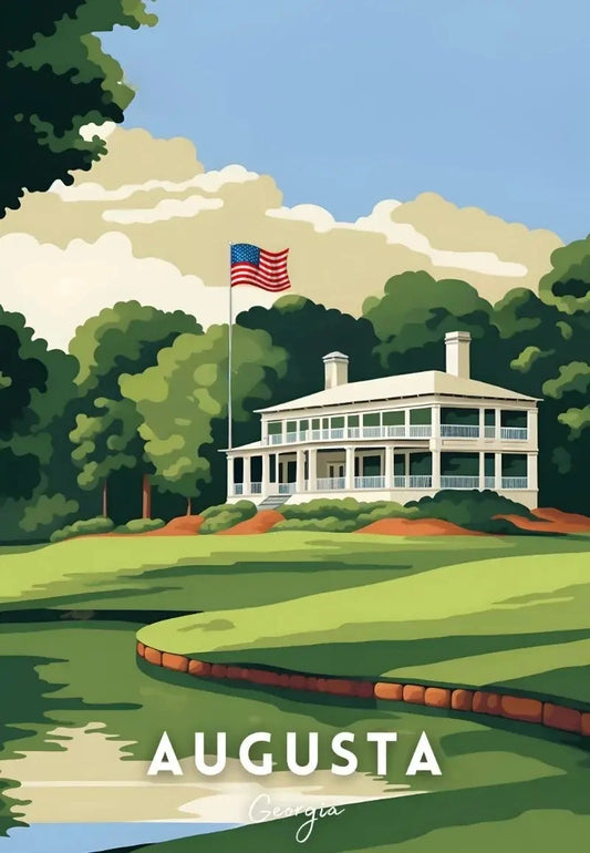 A Tribute To The World's Greatest Golf Courses | Golf Poster | Georgia | Clubhouse Augusta