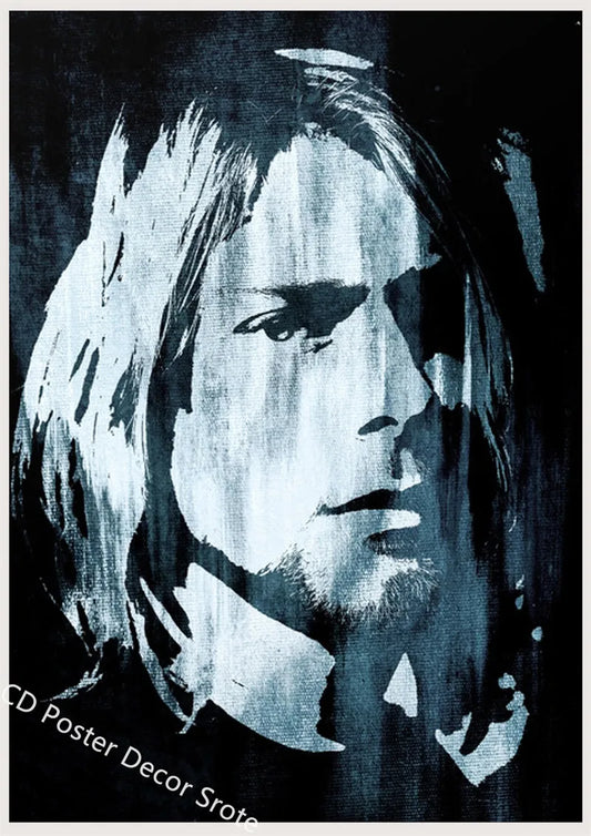 Kurt Cobain Poster | Aesthetic Rock and Roll Music Art | Home Room Bar Cafe Decor | Custom Wall Painting Sticker