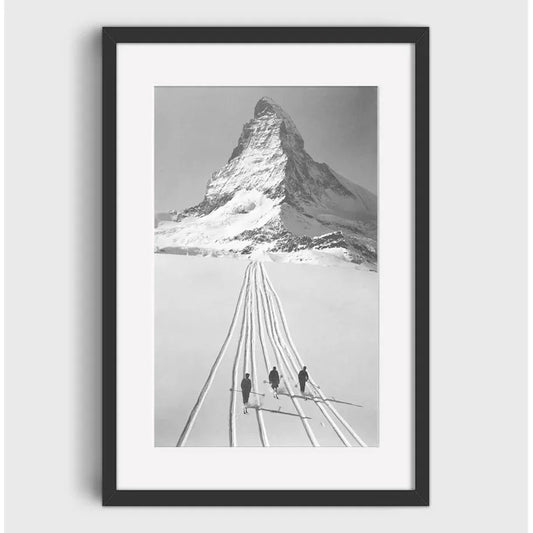 Iconic View of the Matterhorn with Skiers | Legendary Peaks: Skiing the Matterhorn | Historical Ski Posters Series