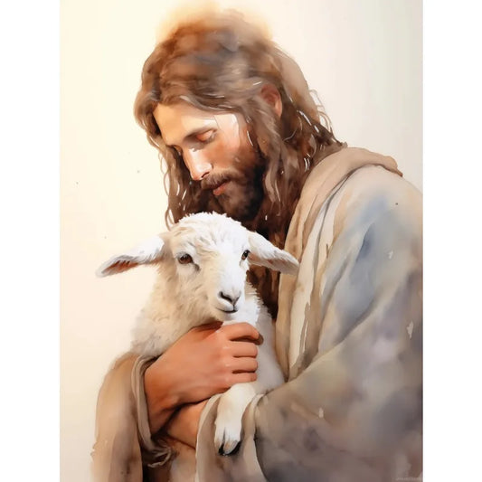 He Carries Us in His Arms | Isaiah 40:11 | Featuring Jesus cradling a lamb, emphasizing His gentle care for His flock. | Christian | Catholic | Orthodox | Jesus Christ