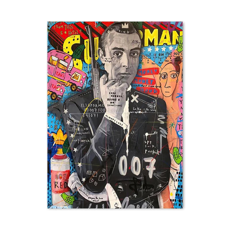 Sean Connery | James Bond | Abstrakte Street-Pop-Art | Graffiti-Leinwandposter | Portrait-Wandkunst | Wohndekor