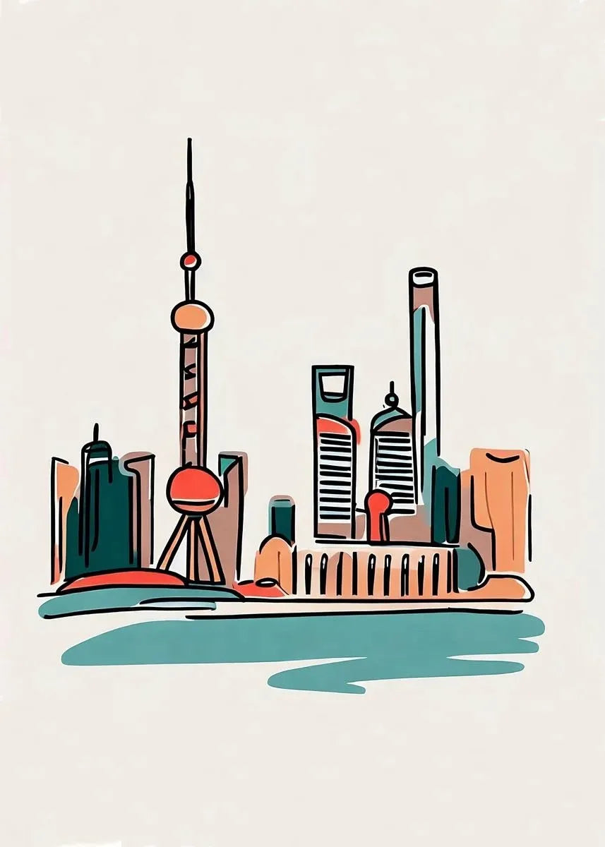 Shanghai Skyline Art Print | Modern Urban Poster | Simplistic Cityscape Illustration | Great for Contemporary Spaces