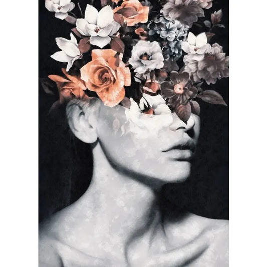 Vintage Flower Heads | Blossoms of the Mind | Floral Woman | Shadowed Blooms: A Dark Floral Embrace