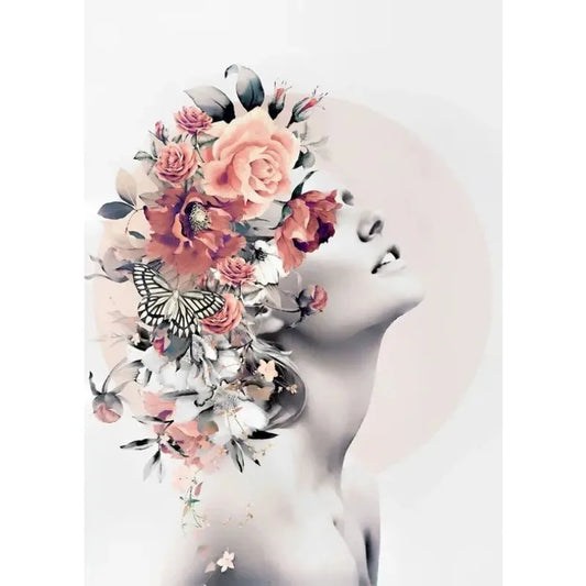 Vintage Flower Heads | Blossoms of the Mind | Floral Woman | Serene Bloom: Nature's Whisper in the Dark