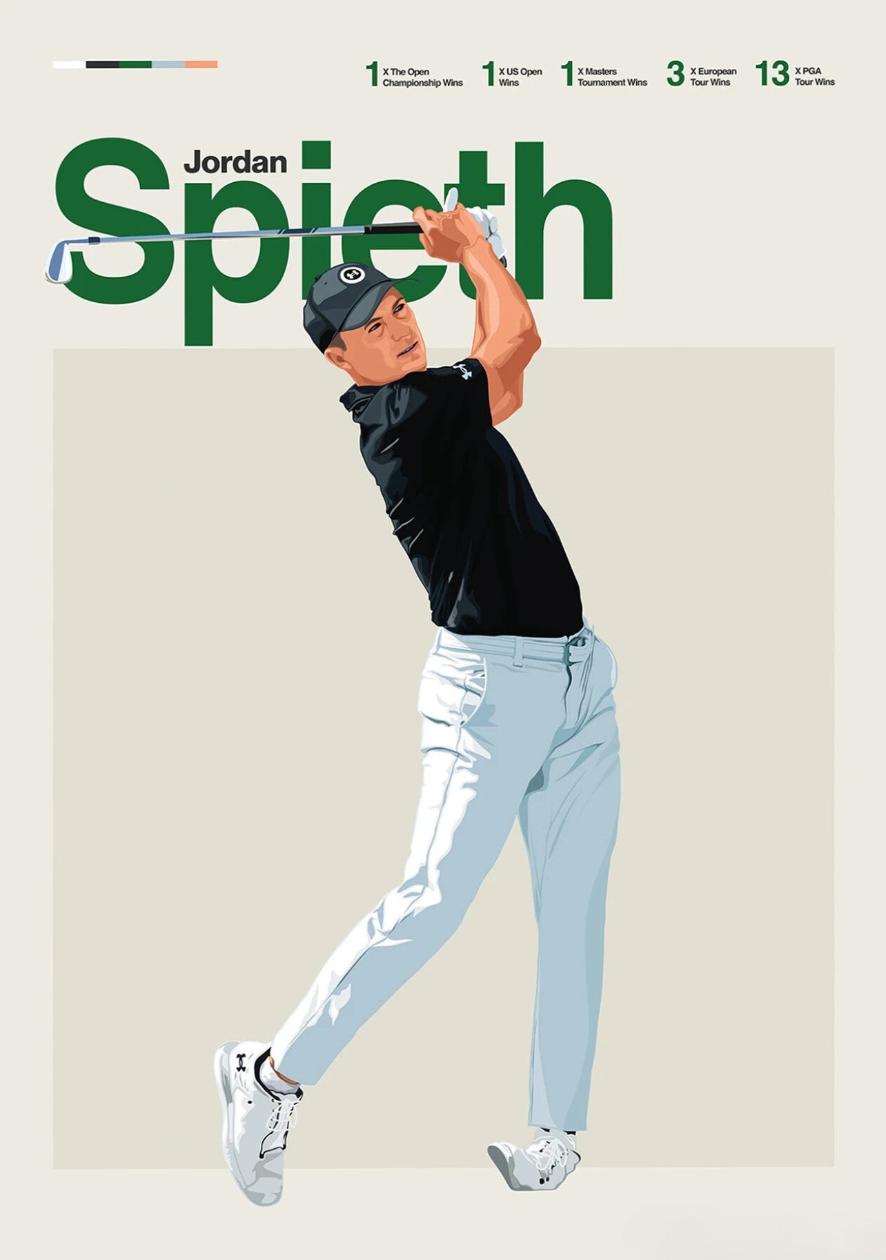 Jordan Spieth | Hommage aux légendes du golf | Œuvres d'art dynamiques célébrant des joueurs emblématiques, leur talent, leur passion et leur héritage sur le green