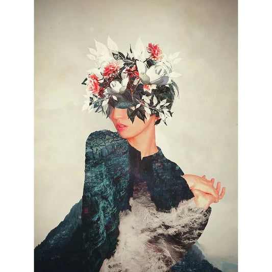 Vintage Flower Heads | Blossoms of the Mind | Floral Woman | Botanical Whispers: A Portrait of Floral Serenity