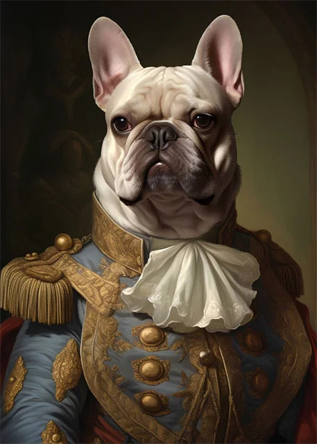 Blueblood's Gaze | French Bulldog - Adorned in a military uniform, reflecting a regal presence.