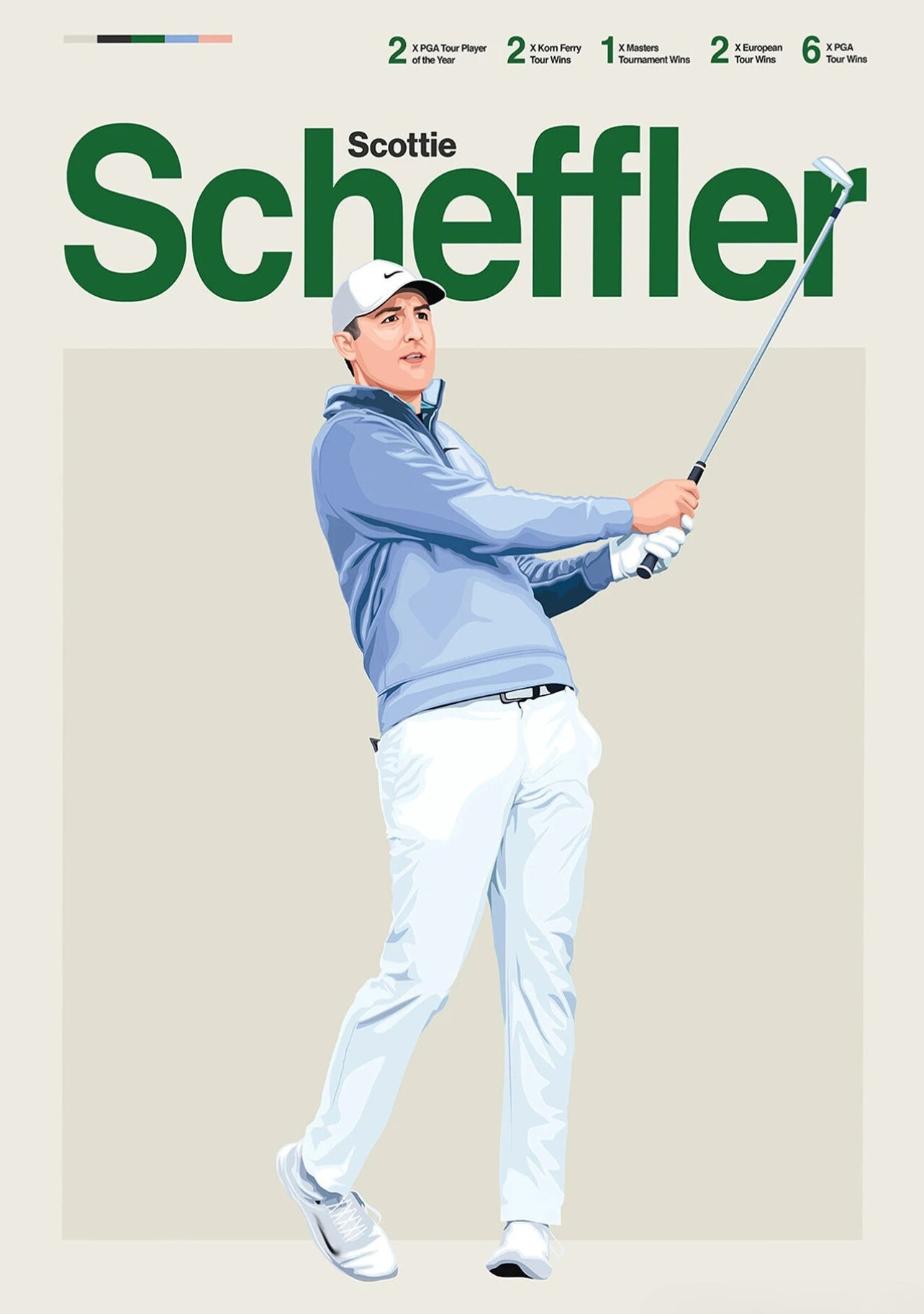 Scottie Scheffler | Golflegenden ehren | Dynamisches Kunstwerk zu Ehren legendärer Spieler, ihres Könnens, ihrer Leidenschaft und ihres Vermächtnisses auf dem Grün