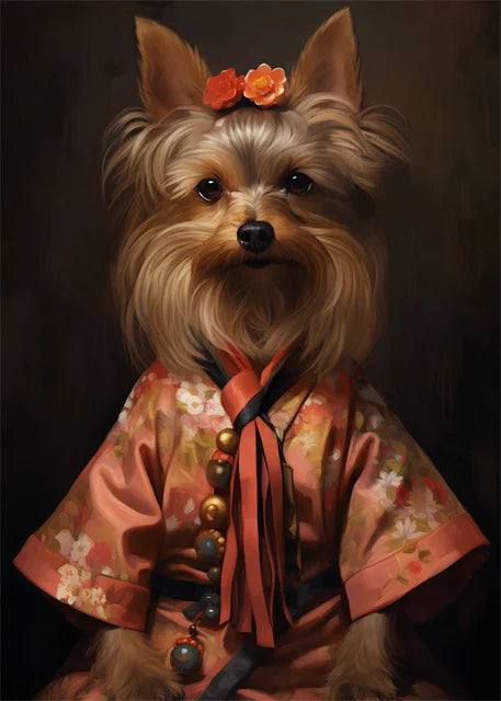 Floral Whisper | Yorkshire Terrier - A delicate pose amidst blooming beauty.