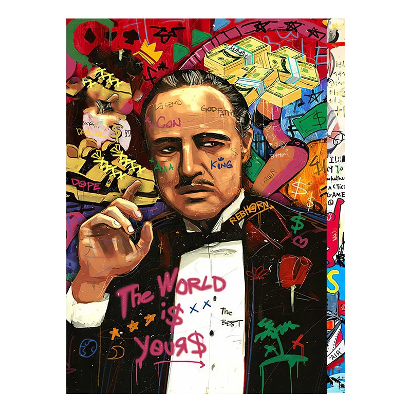 Der Pate-Graffiti-Leinwand | Filmstar-Kunst | Pop-Art-Wanddekoration | Poster für Wohnzimmer | Leinwandgemälde
