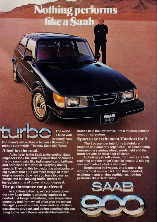 Saab 900 Turbo | Vintage Saab | Nothing Performs Like a Saab 900 Turbo | Saab Turbo Desert Drive Posters