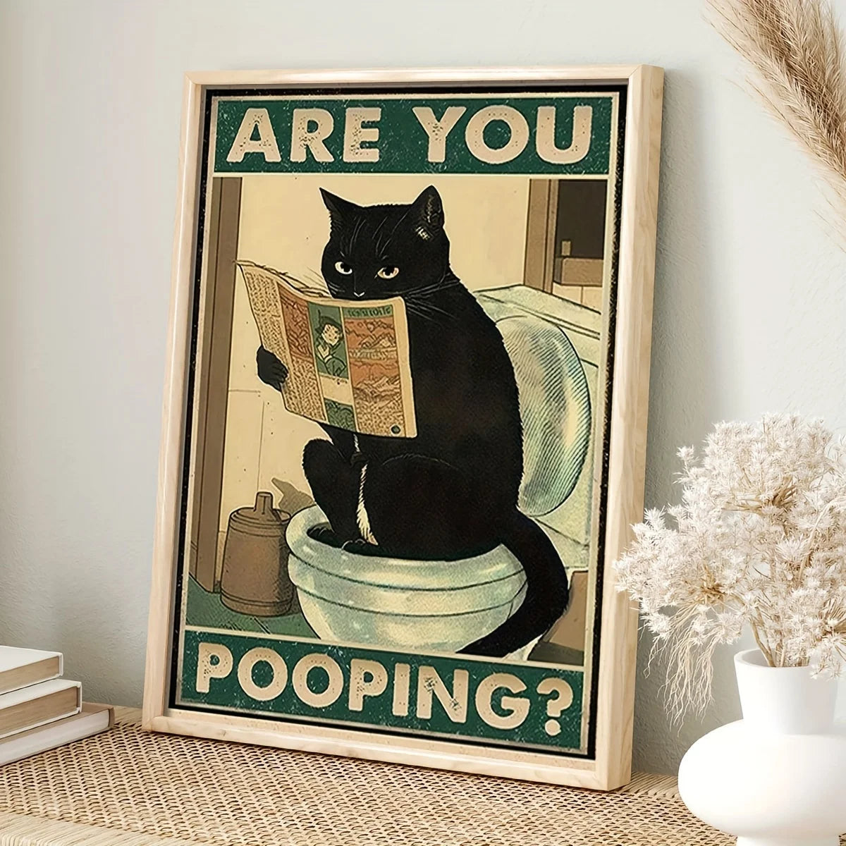 Funny Black Cat Reading Newspaper | Retro Art Poster | Animal Decor for Living Room | Quote Wall Art