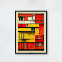 Abstrakte Architekturkunst | Poster mit modernistischer Gebäudefassade | Farbenfrohes urbanes Dekor | Stilvolle Wandkunst für Zuhause oder das Büro