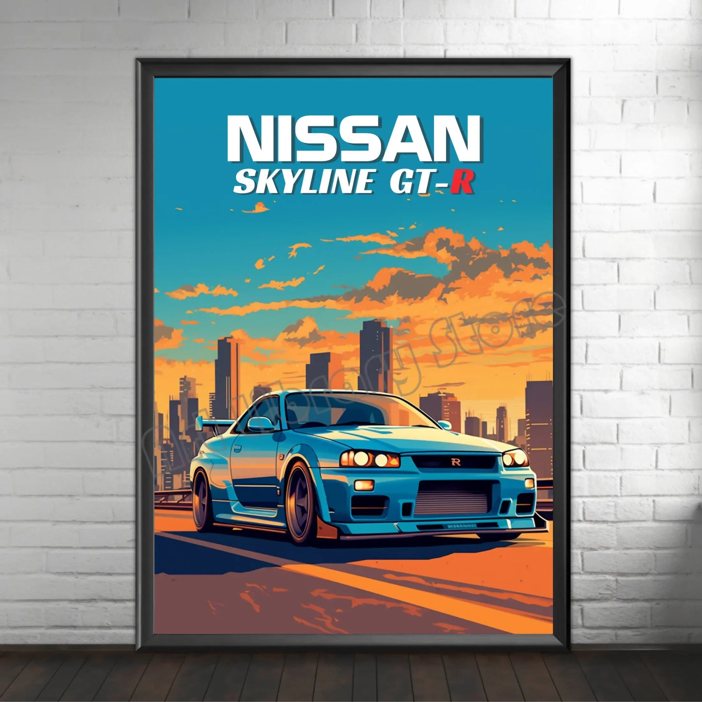 Retro Poster Canvas Painting Japanese Car 1990s Classic Car Nissan Skyline GT-R R34 Wall Art Pictures Home Interior Decor