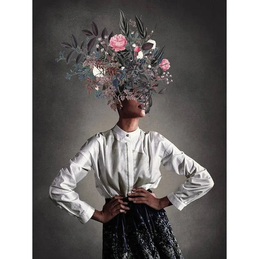 Vintage Flower Heads | Blossoms of the Mind | Floral Woman | Vintage Elegance: A Retro Floral Arrangement