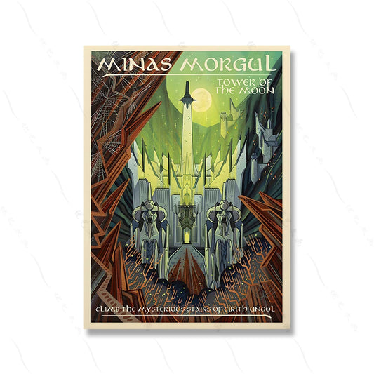 Minas Morgul: Tower of the Moon Poster – Climb the Mysterious Stairs of Cirith Ungol with this Enchanting Art Print, Ideal for Collectors of Dark Fantasy and Mystical Landscapes