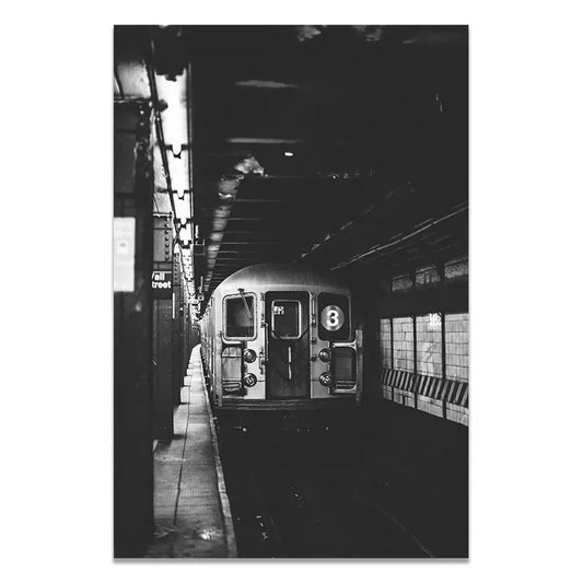 NYC Subway Train Black and White Wall Art Poster for Industrial Decor | Home Decor | Decoration Poster