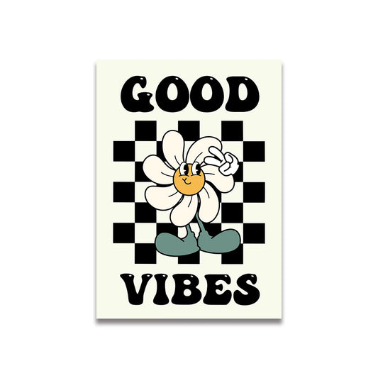 Good Vibes | Simplicity Vintage Pink Cartoon Art | Canvas Print Wall Art | Home Decor Poster for Living Room & Bedroom
