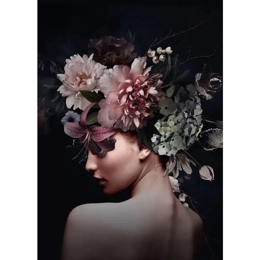 Vintage Flower Heads | Blossoms of the Mind | Floral Woman | Midnight Garden: Ephemeral Beauty in the Darkness