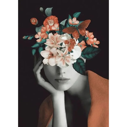 Vintage Flower Heads | Blossoms of the Mind | Floral Woman | Butterfly Haven: A Touch of Nature's Delicate Balance