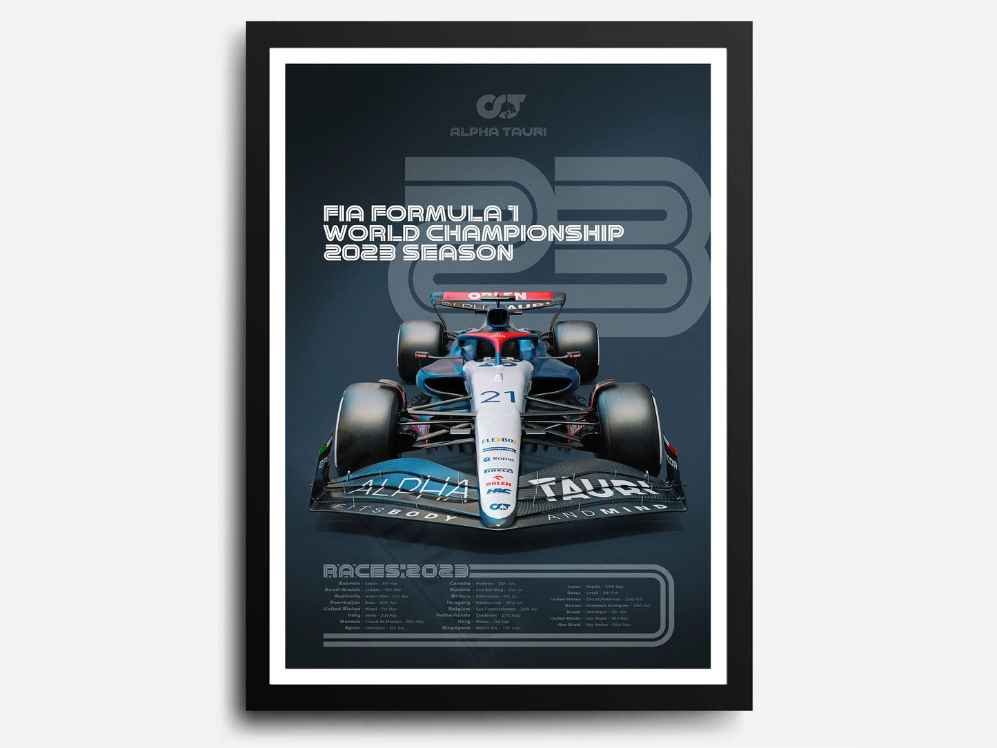 AlphaTauri | Nyck de Vries | Yuki Tsunoda | 2023 FIA Formula 1 World Championship Poster