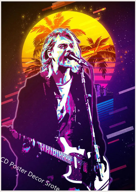 Kurt Cobain Poster | Aesthetic Rock & Roll Music Art | Home Room Bar Cafe Decor | Wall Painting Sticker