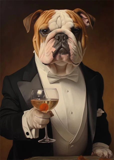 Evening Soiree | Bulldog - Elegance in a toast, a bulldog's refined evening.